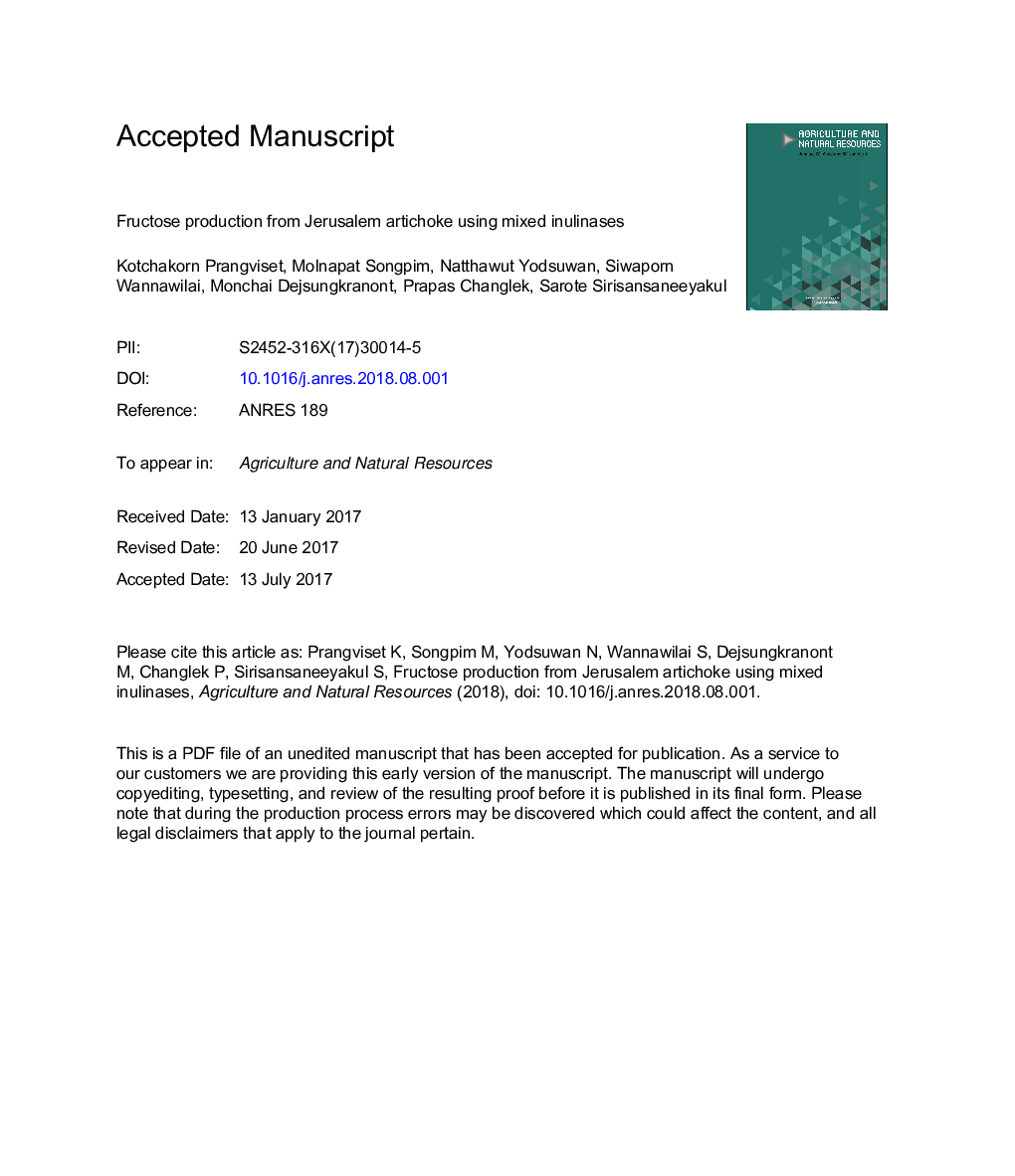 تولید فروکتوز از آرتیشوک اورشلیم با استفاده از مخلوط اینولیناز