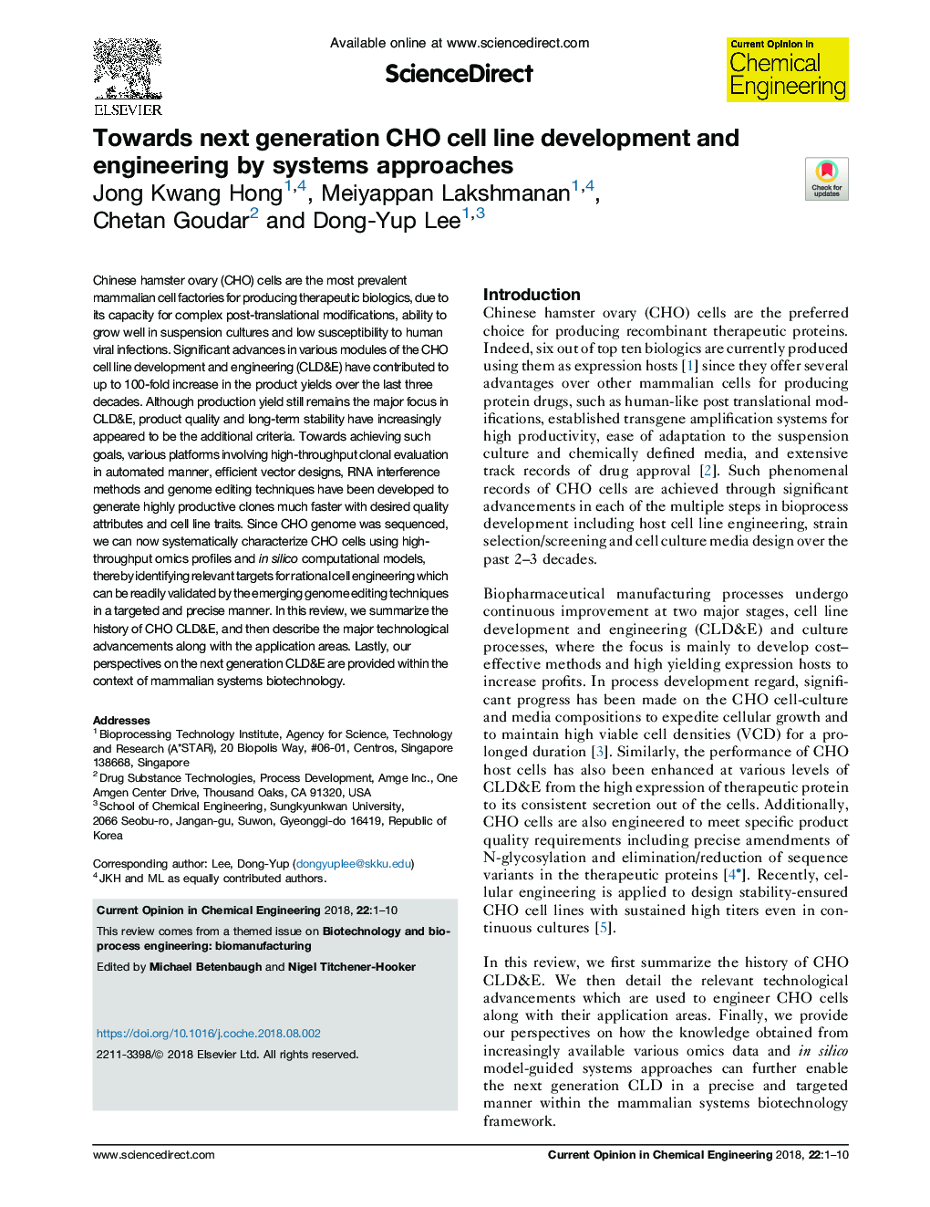 Towards next generation CHO cell line development and engineering by systems approaches