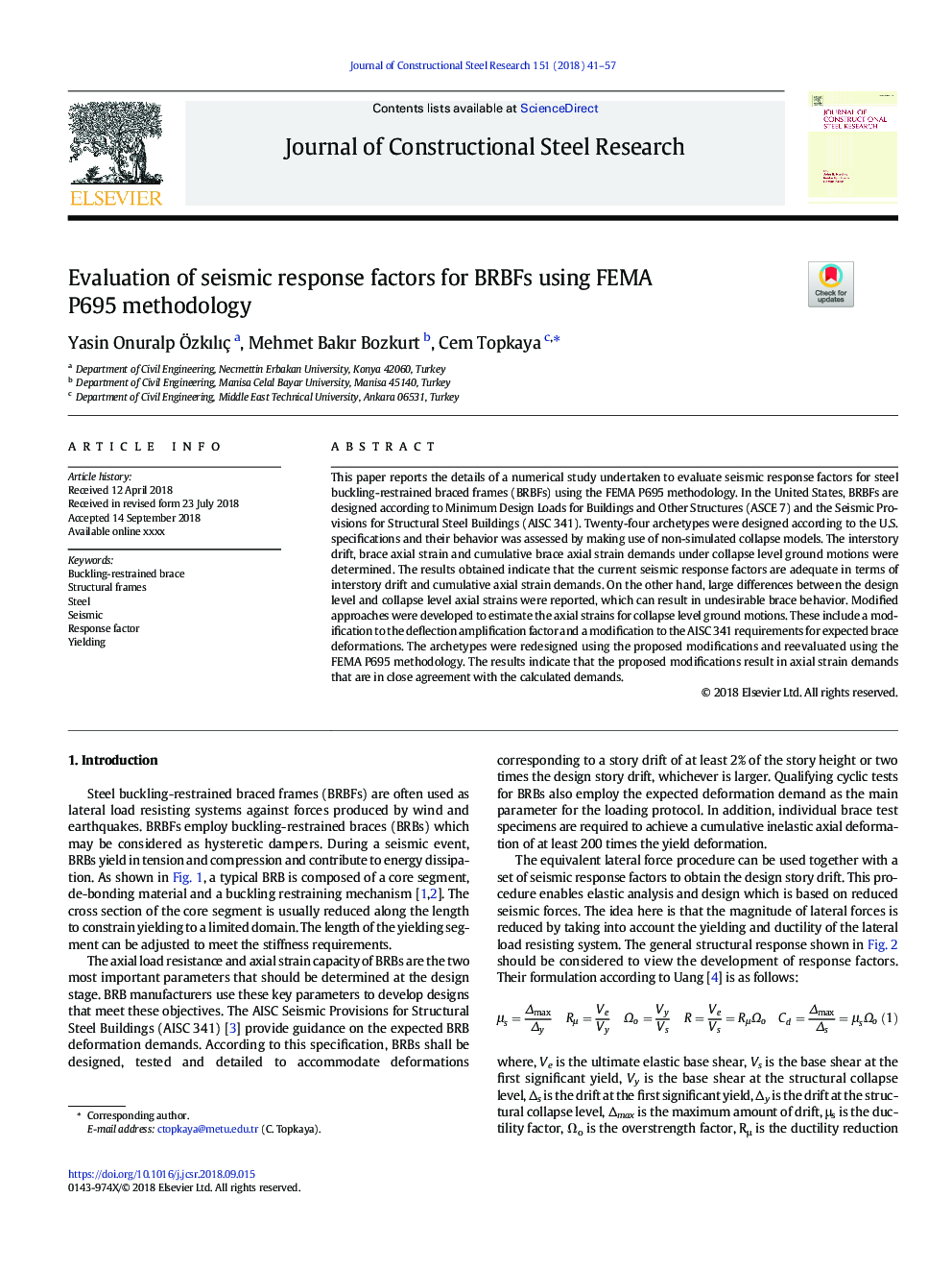 Evaluation of seismic response factors for BRBFs using FEMA P695 methodology