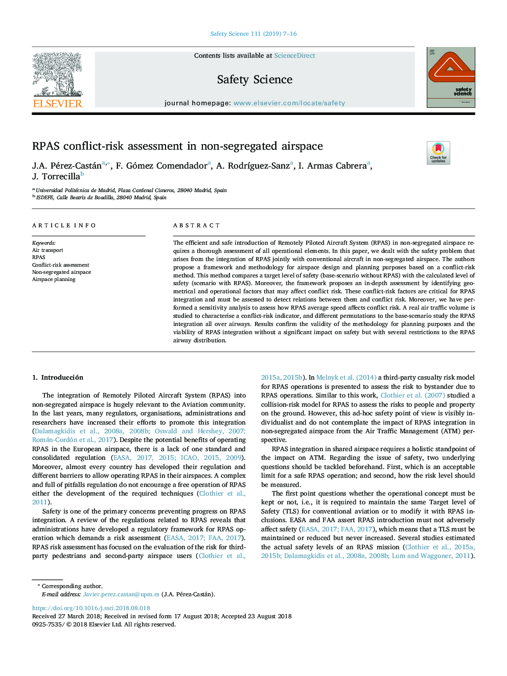 RPAS conflict-risk assessment in non-segregated airspace