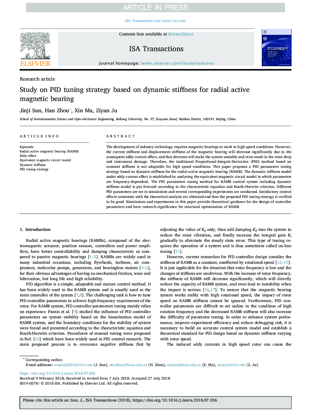 Study on PID tuning strategy based on dynamic stiffness for radial active magnetic bearing