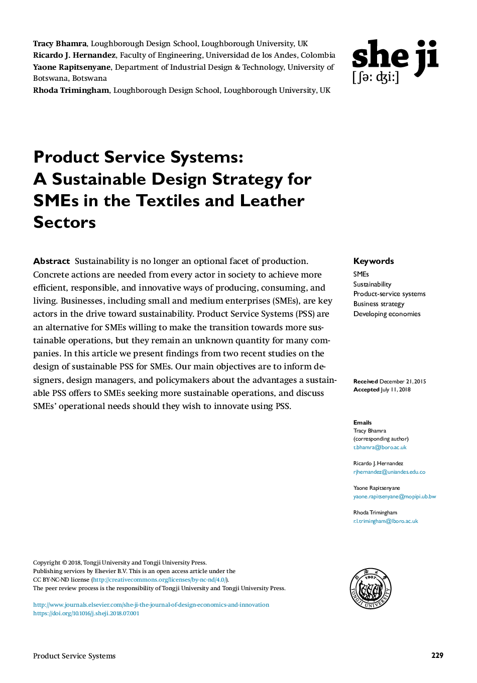 Product Service Systems: A Sustainable Design Strategy for SMEs in the Textiles and Leather Sectors