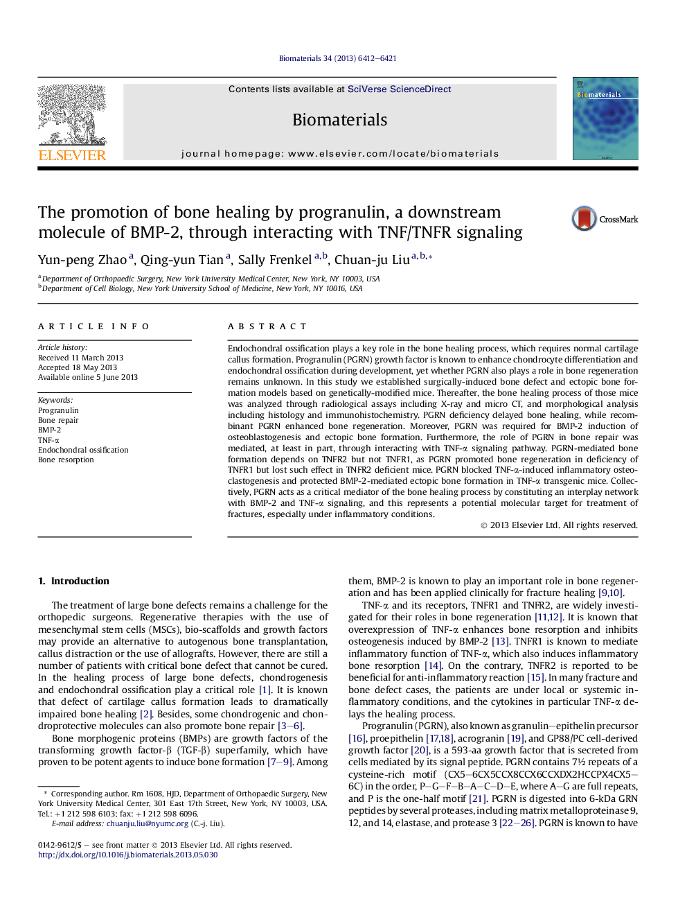 The promotion of bone healing by progranulin, a downstream molecule of BMP-2, through interacting with TNF/TNFR signaling