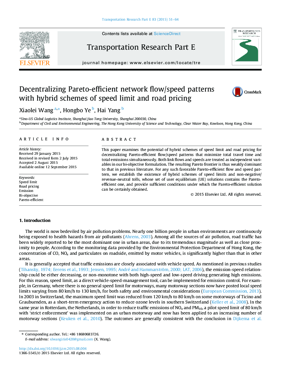 Decentralizing Pareto-efficient network flow/speed patterns with hybrid schemes of speed limit and road pricing