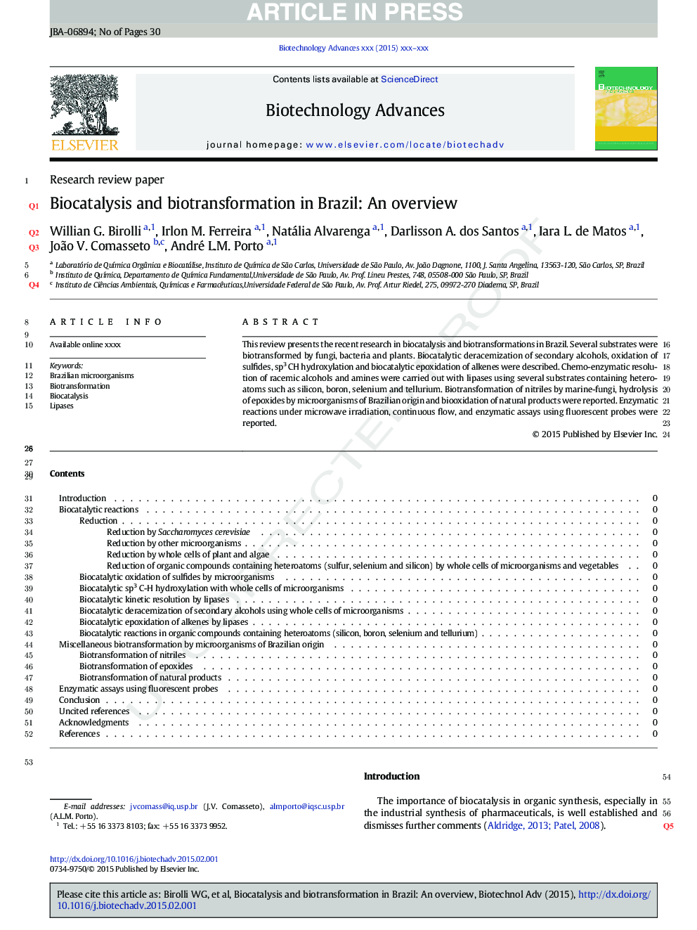 Biocatalysis and biotransformation in Brazil: An overview