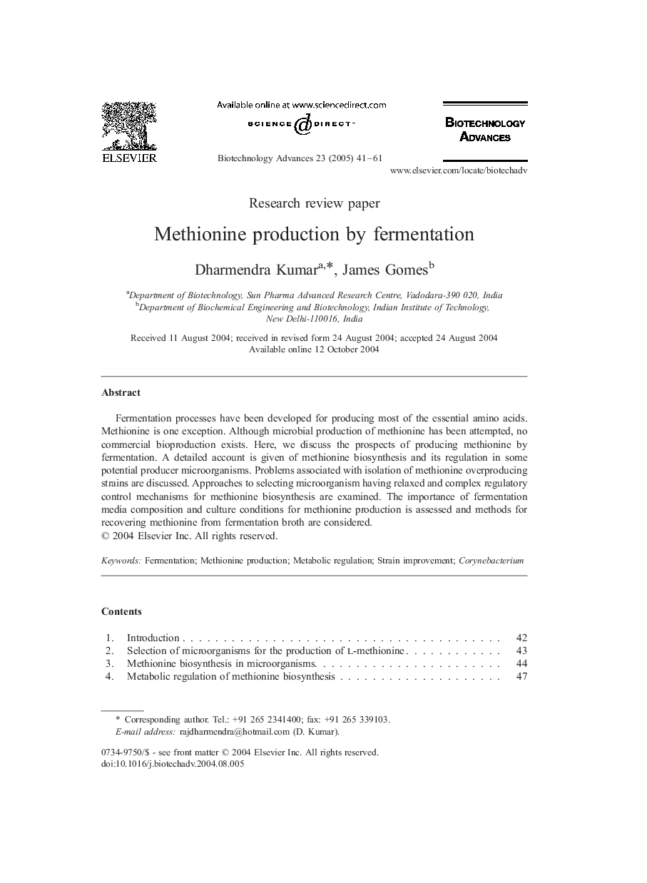 Methionine production by fermentation