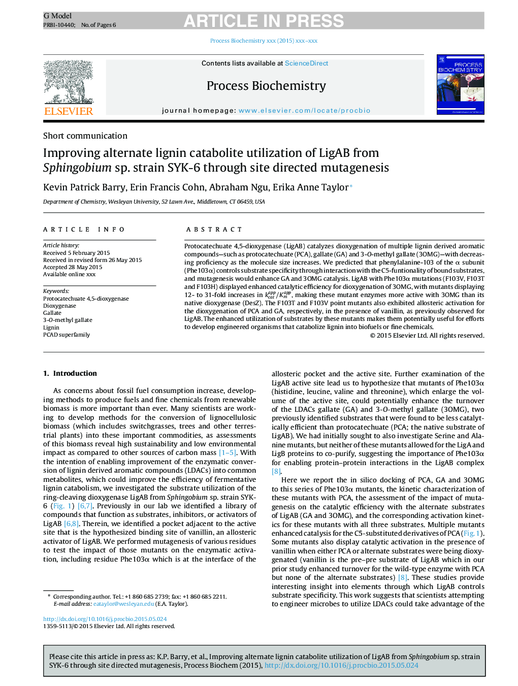 Improving alternate lignin catabolite utilization of LigAB from Sphingobium sp. strain SYK-6 through site directed mutagenesis