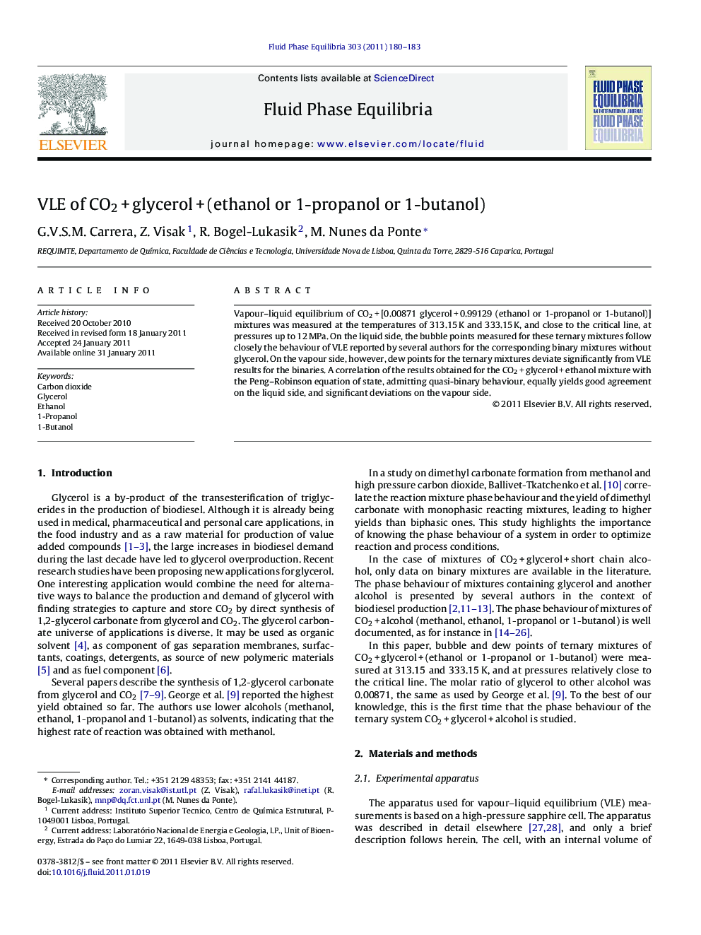 VLE of CO2Â +Â glycerolÂ +Â (ethanol or 1-propanol or 1-butanol)