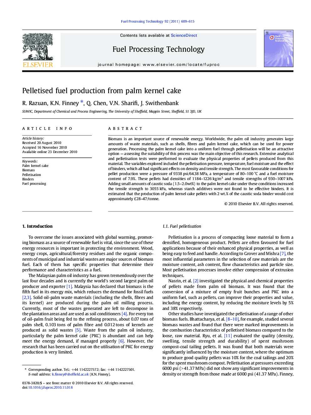 Pelletised fuel production from palm kernel cake