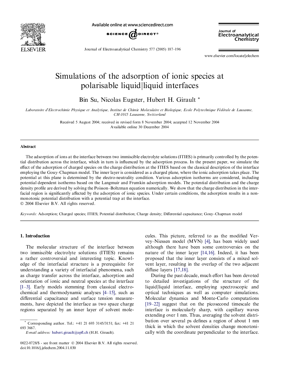 Simulations of the adsorption of ionic species at polarisable liquidâ£liquid interfaces