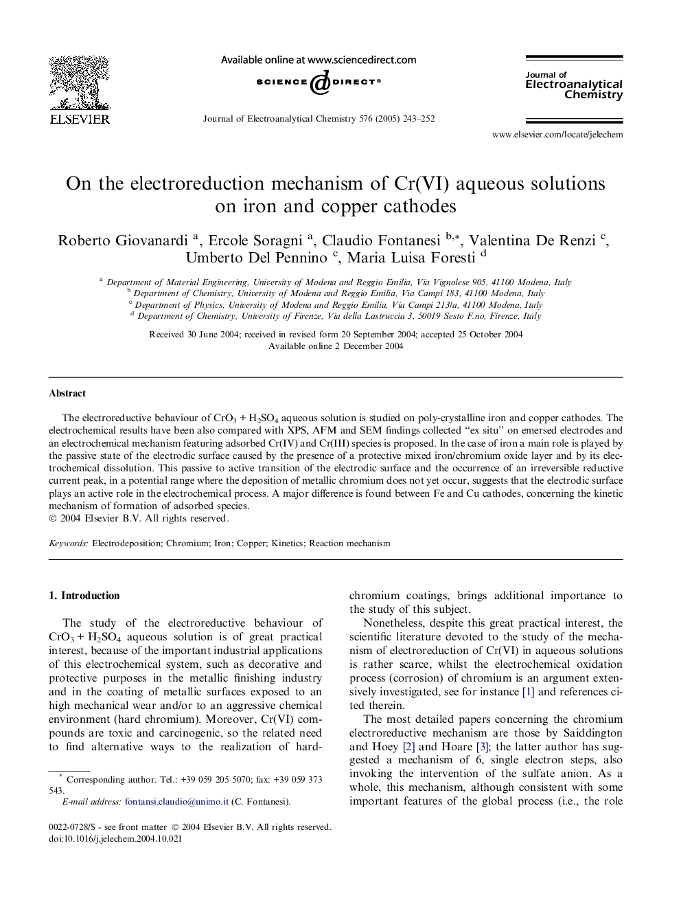 On the electroreduction mechanism of Cr(VI) aqueous solutions on iron and copper cathodes