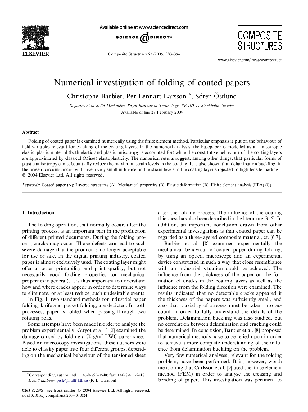 Numerical investigation of folding of coated papers