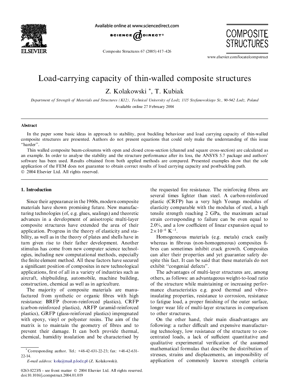 Load-carrying capacity of thin-walled composite structures