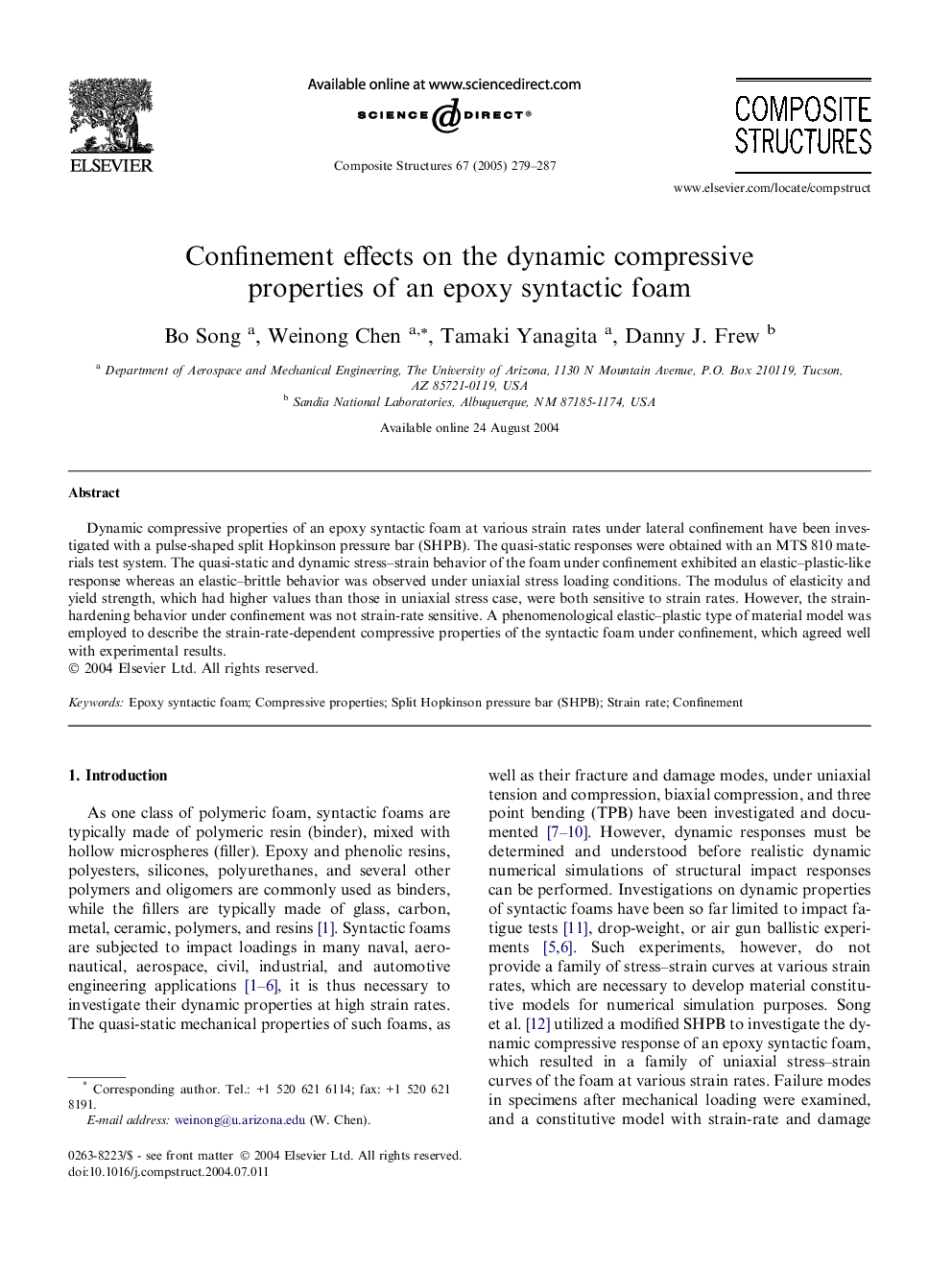 Confinement effects on the dynamic compressive properties of an epoxy syntactic foam