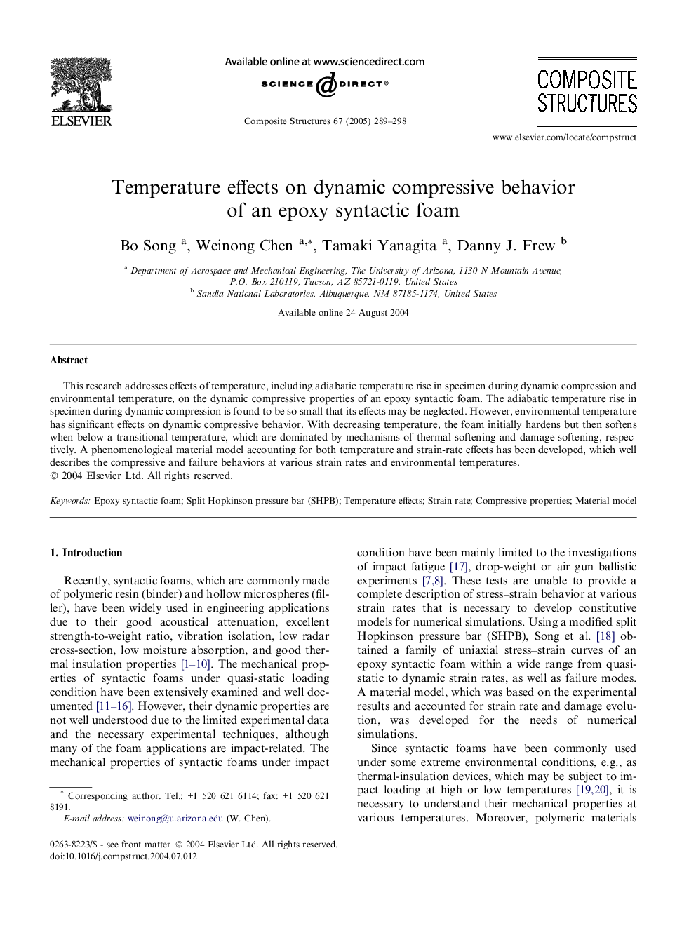 Temperature effects on dynamic compressive behavior of an epoxy syntactic foam