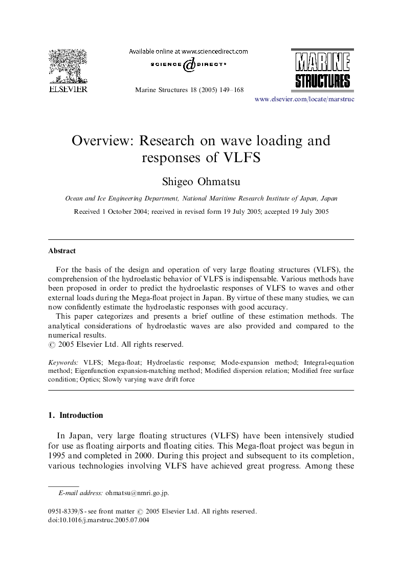 Overview: Research on wave loading and responses of VLFS