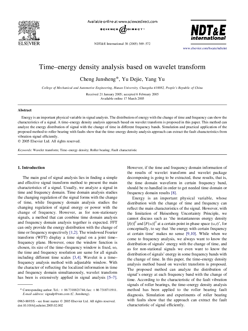 Time-energy density analysis based on wavelet transform