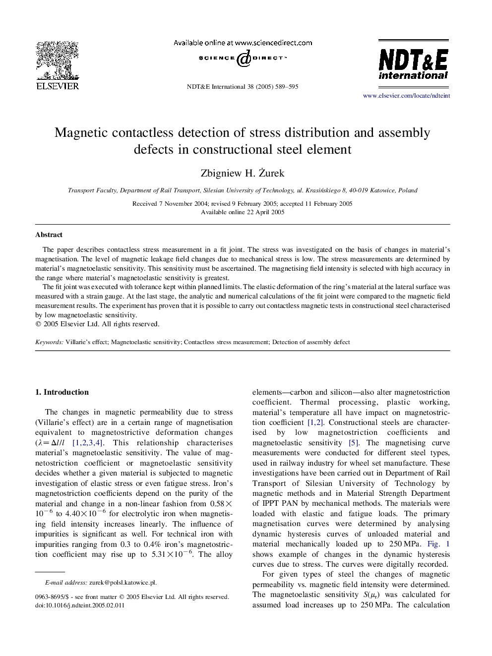 Magnetic contactless detection of stress distribution and assembly defects in constructional steel element