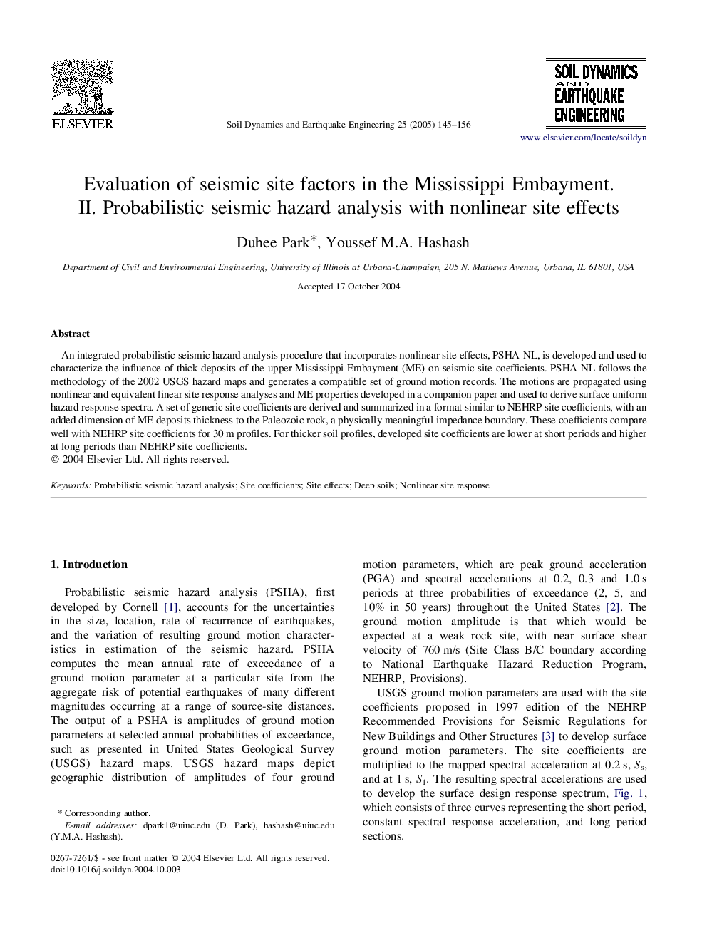 Evaluation of seismic site factors in the Mississippi Embayment. II. Probabilistic seismic hazard analysis with nonlinear site effects