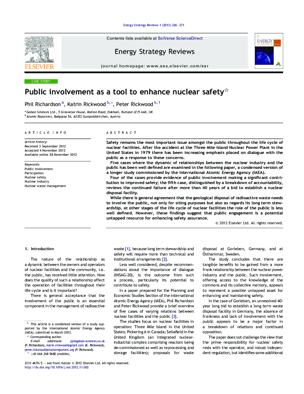 Public involvement as a tool to enhance nuclear safety 