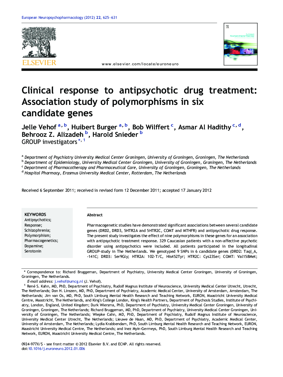 Clinical response to antipsychotic drug treatment: Association study of polymorphisms in six candidate genes