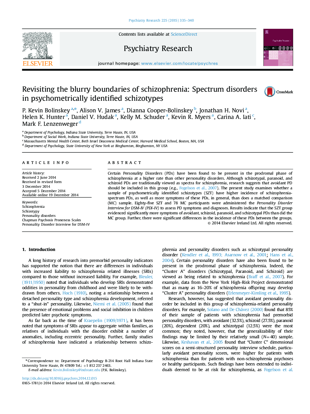 بازبینی مرزهای تار اسکیزوفرنی: اختلالات طیفی در اسکیزوتایپ های شناسایی شده روان سنجی 