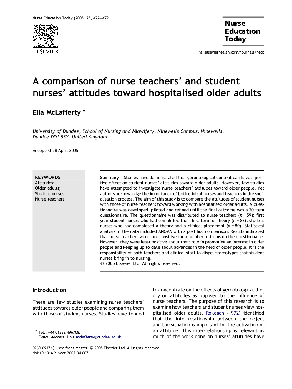 A comparison of nurse teachers' and student nurses' attitudes toward hospitalised older adults