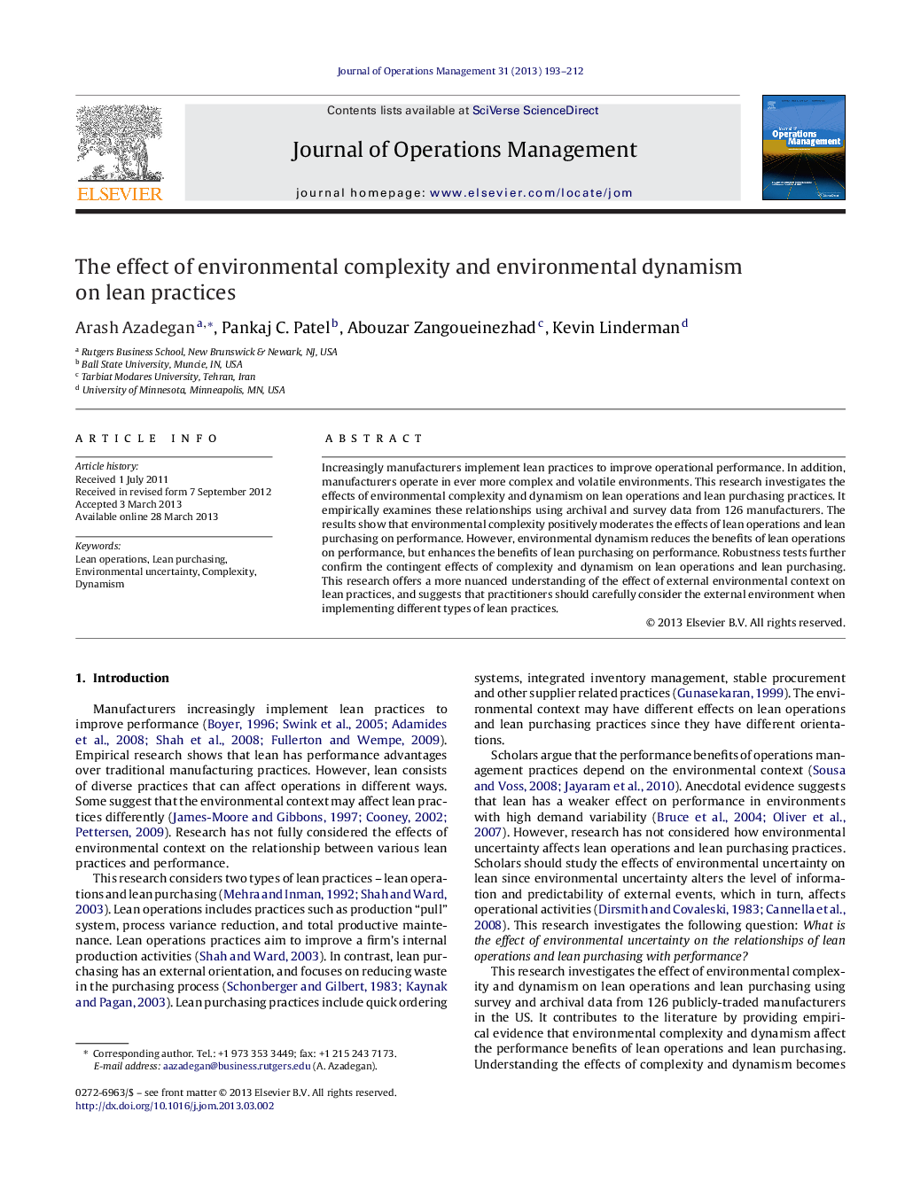 The effect of environmental complexity and environmental dynamism on lean practices