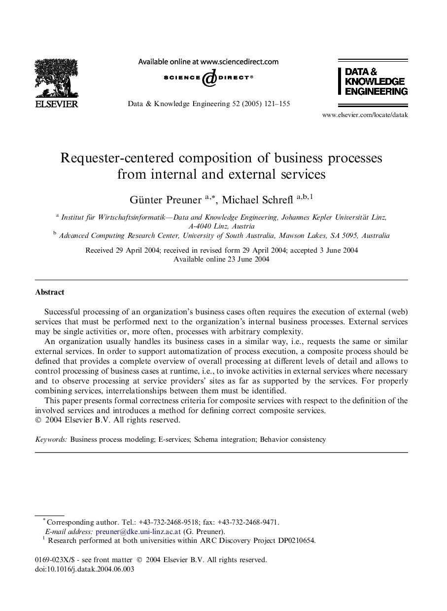 Requester-centered composition of business processes from internal and external services