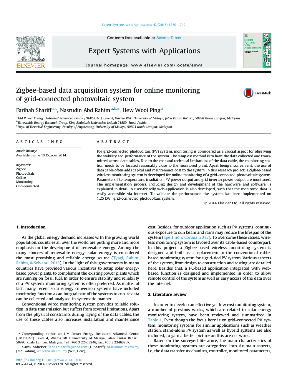 Zigbee-based data acquisition system for online monitoring of grid-connected photovoltaic system