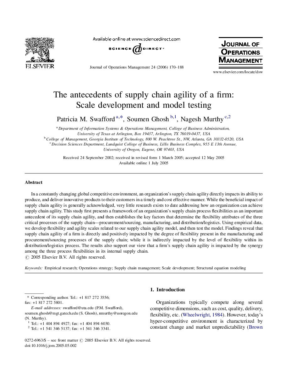 The antecedents of supply chain agility of a firm: Scale development and model testing