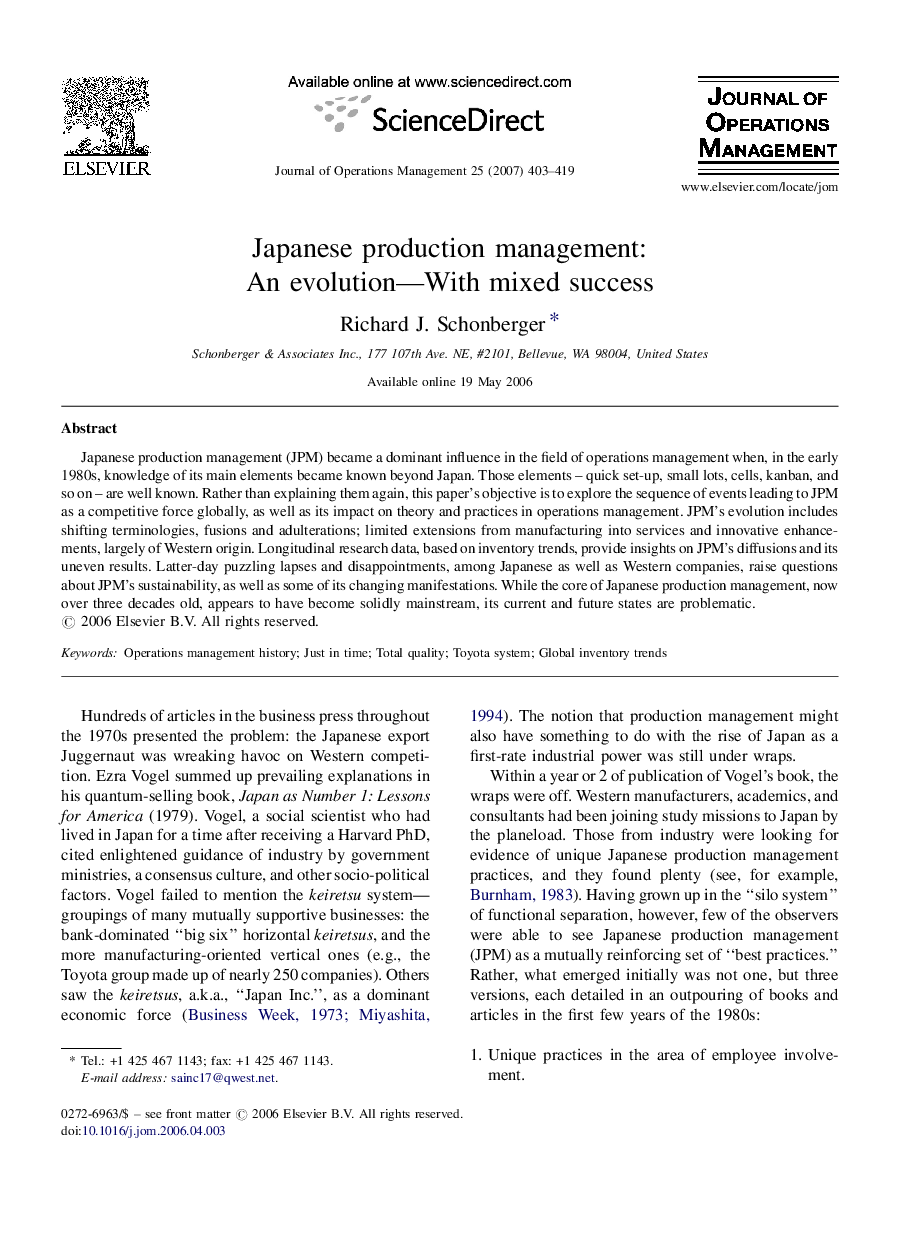 Japanese production management: An evolution—With mixed success