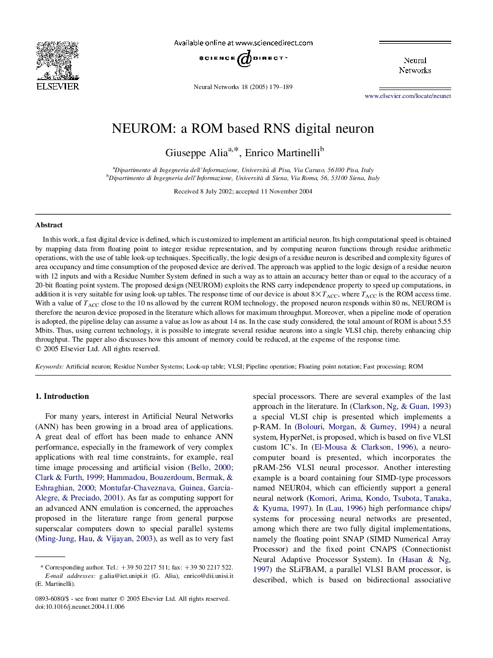 NEUROM: a ROM based RNS digital neuron