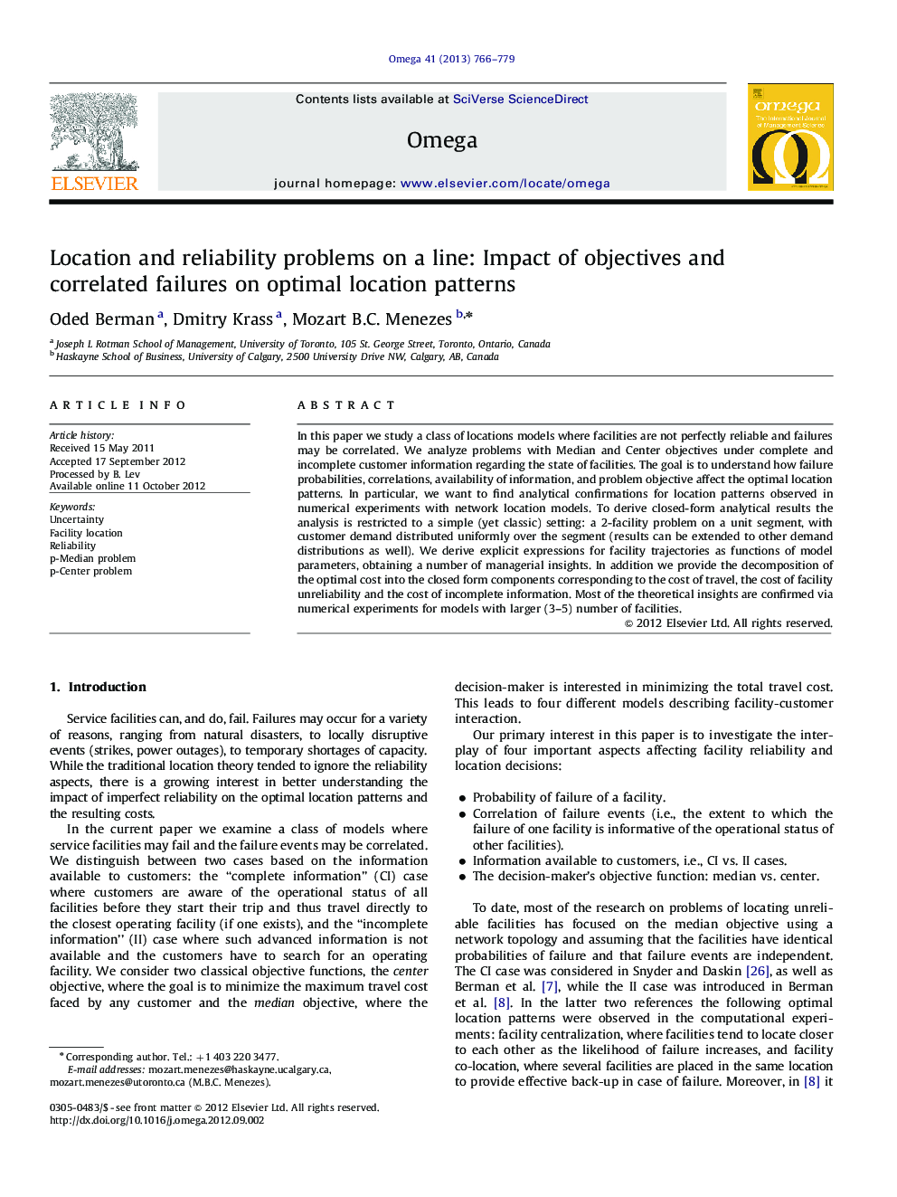 Location and reliability problems on a line: Impact of objectives and correlated failures on optimal location patterns