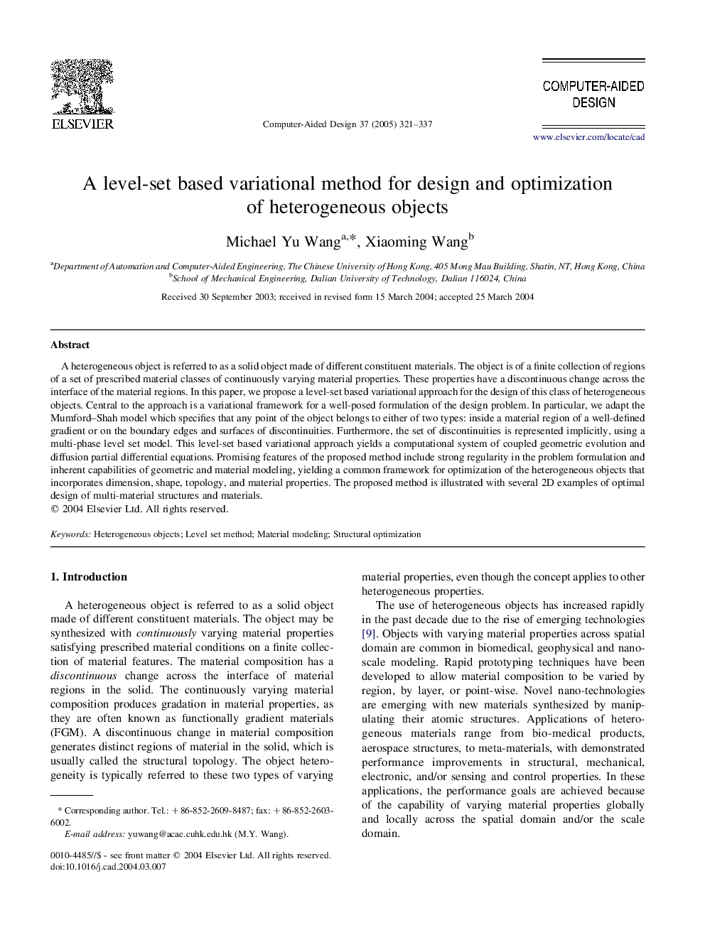 A level-set based variational method for design and optimization of heterogeneous objects