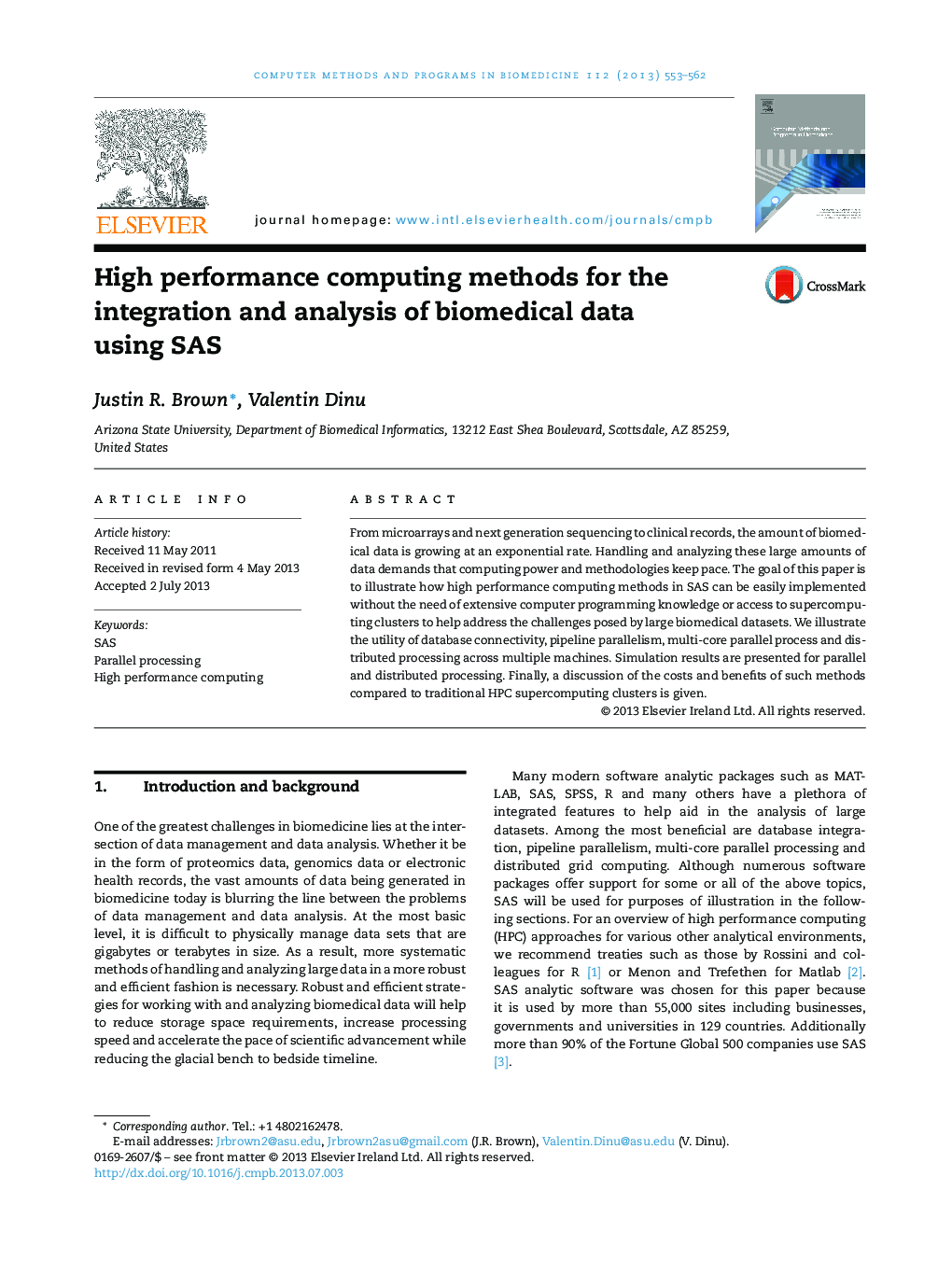 High performance computing methods for the integration and analysis of biomedical data using SAS