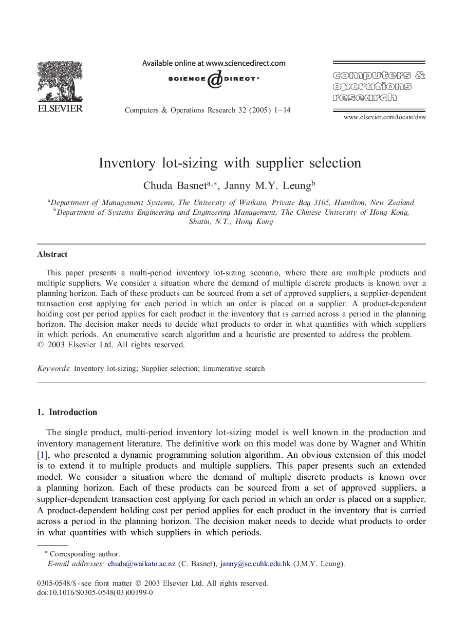 Inventory lot-sizing with supplier selection