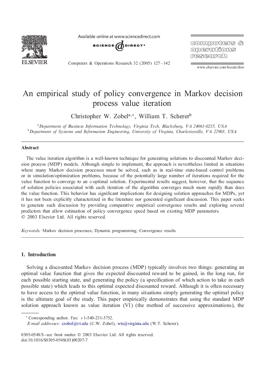 An empirical study of policy convergence in Markov decision process value iteration