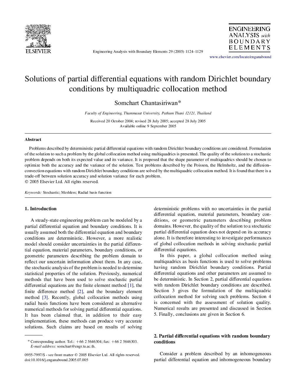 Solutions of partial differential equations with random Dirichlet boundary conditions by multiquadric collocation method