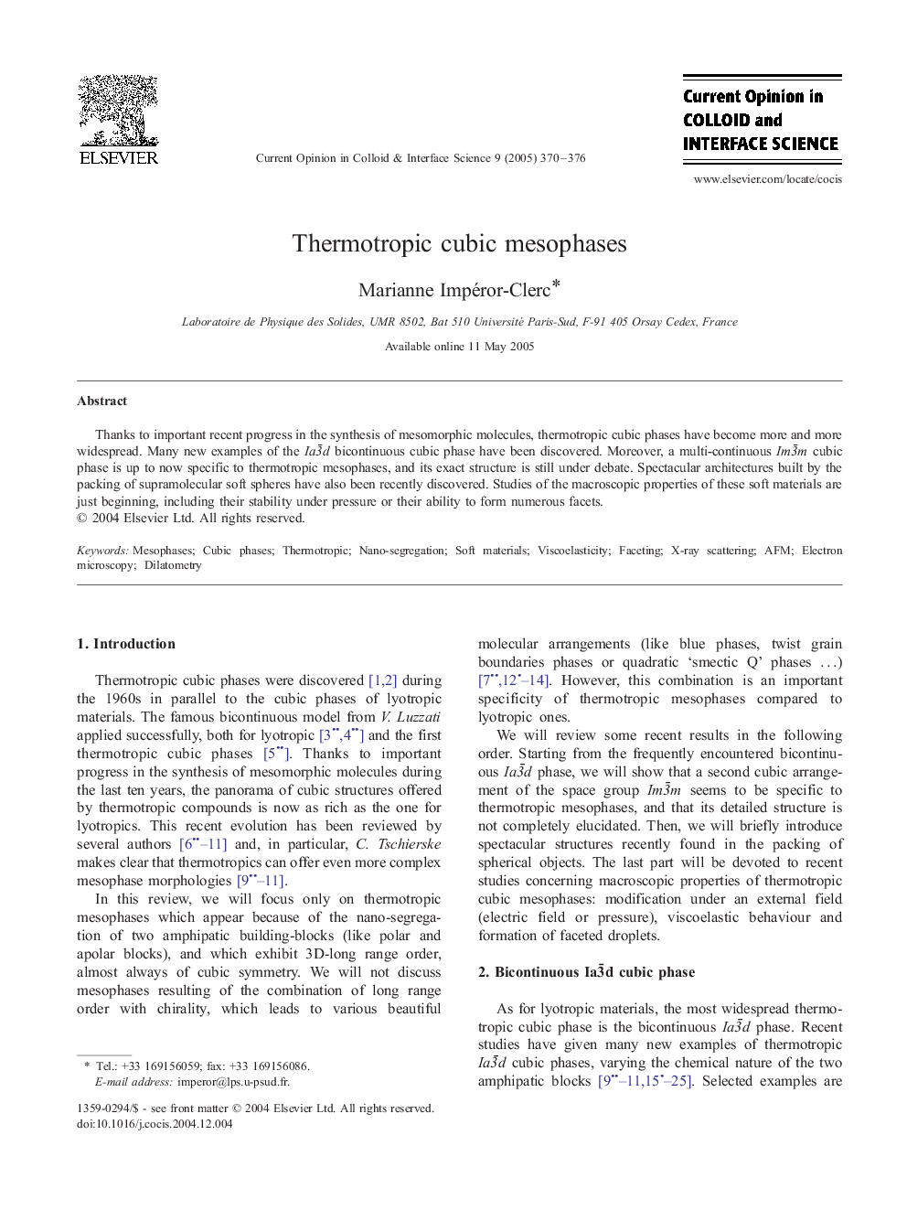 Thermotropic cubic mesophases