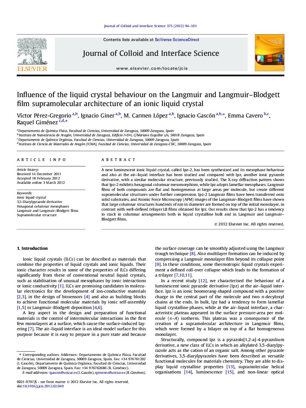 Influence of the liquid crystal behaviour on the Langmuir and Langmuir-Blodgett film supramolecular architecture of an ionic liquid crystal