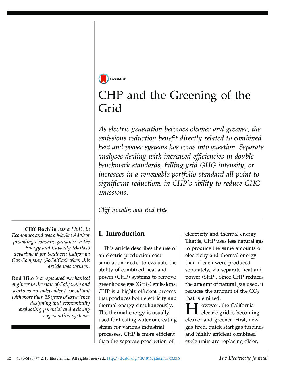 CHP and the Greening of the Grid