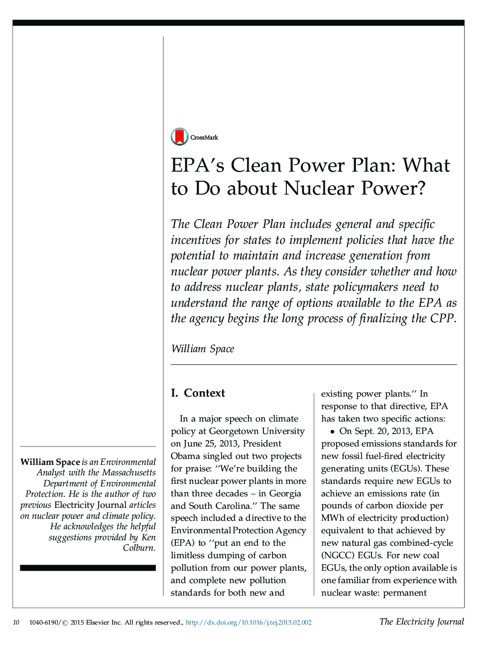 EPA's Clean Power Plan: What to Do about Nuclear Power?