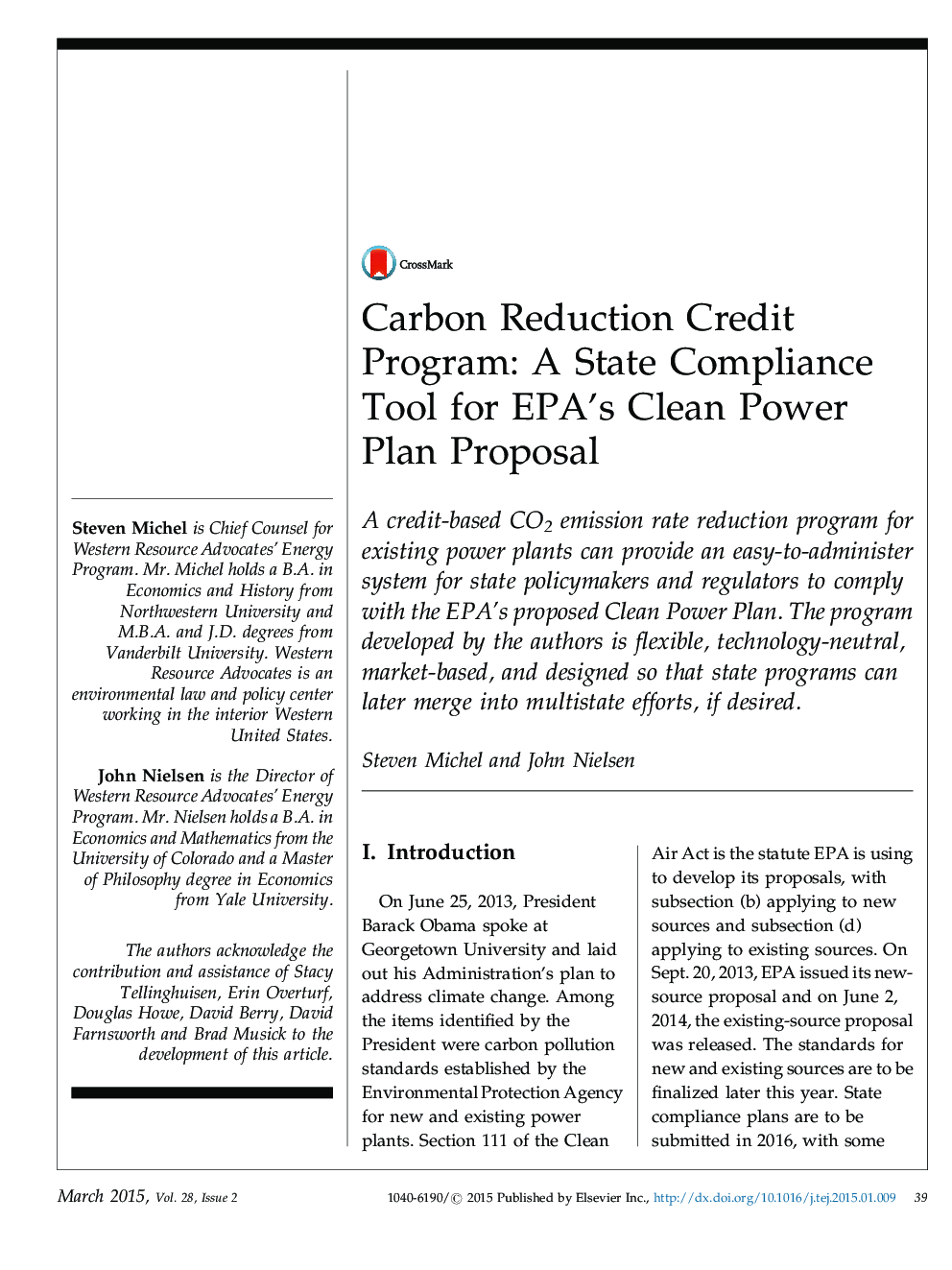 Carbon Reduction Credit Program: A State Compliance Tool for EPA's Clean Power Plan Proposal