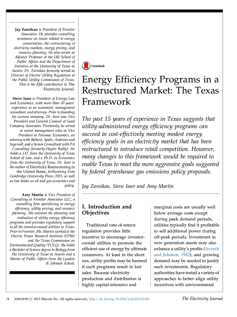 برنامه های بهره وری انرژی در یک بازار بازسازی شده: چارچوب تگزاس 