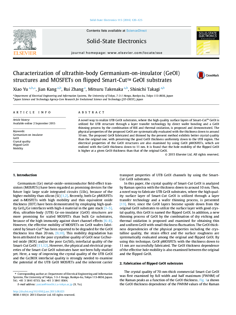 Characterization of ultrathin-body Germanium-on-insulator (GeOI) structures and MOSFETs on flipped Smart-Cutâ¢ GeOI substrates