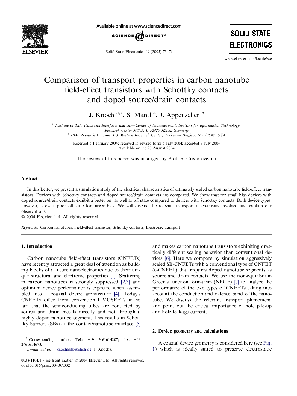 Comparison of transport properties in carbon nanotube field-effect transistors with Schottky contacts and doped source/drain contacts