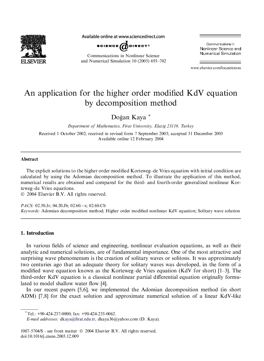 An application for the higher order modified KdV equation by decomposition method