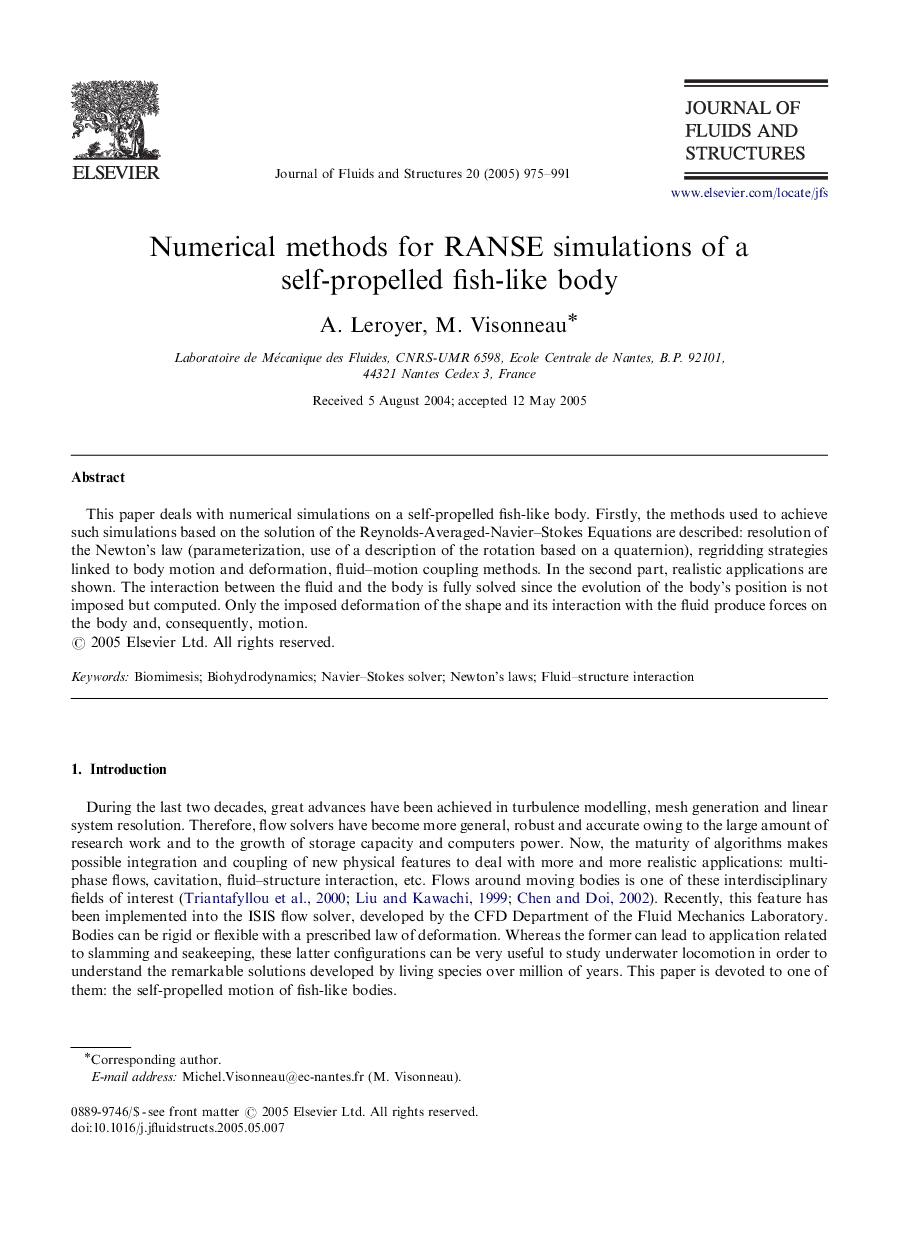 Numerical methods for RANSE simulations of a self-propelled fish-like body