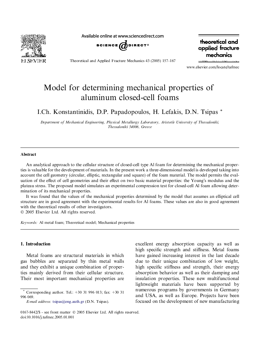 Model for determining mechanical properties of aluminum closed-cell foams